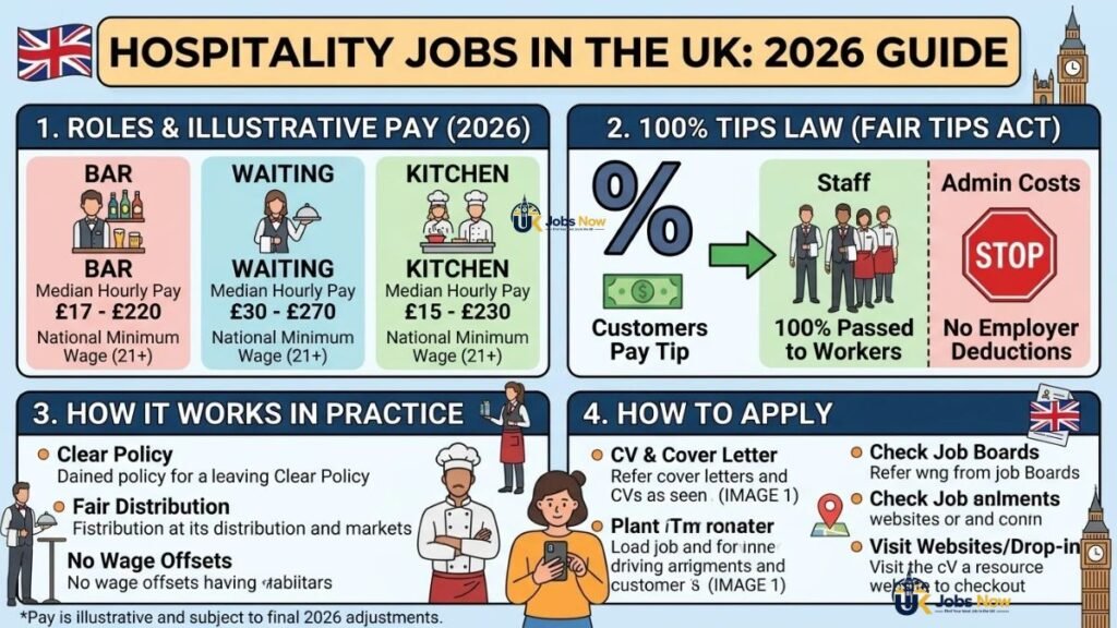 Hospitality Jobs in the UK: Bar, Waiting and Kitchen Roles (Pay and Tips Law)